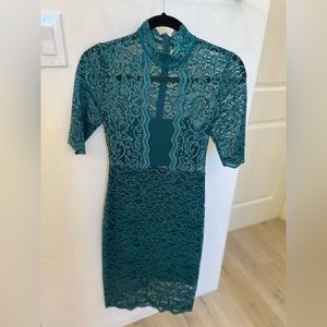 Express green lace overlay dress